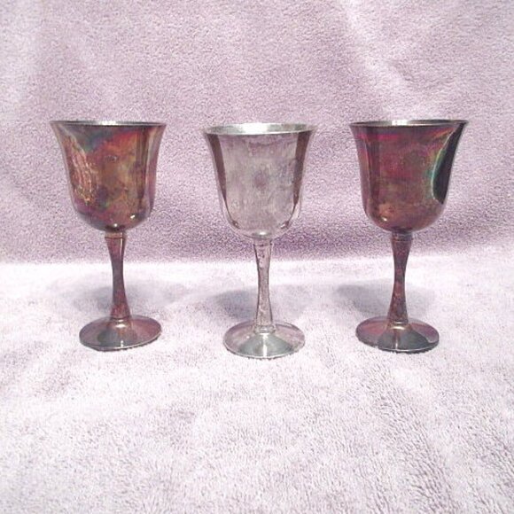 VTG Set Of 3 SALEM Portugal SILVER Plated GOBLETS Maria Henry GOTHIC Renaissance - Picture 1 of 10